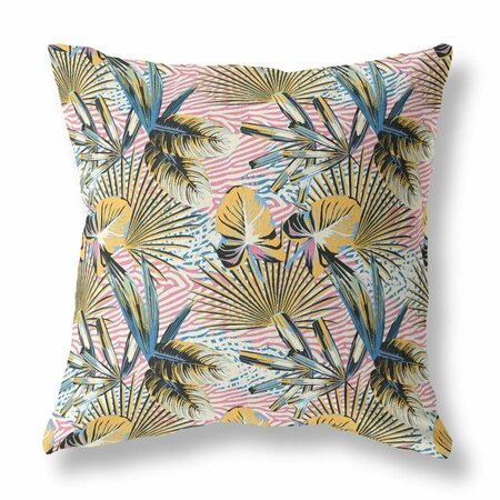 PALACEDESIGNS 16 in. Tropical Indoor & Outdoor Throw Pillow Gold Blue & Pink PA3098352